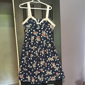 Navy Blue Floral Polka Dot Dress